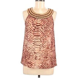 Kenar Top Flowy Snake Tribal Beaded Scoop Neck Sleeveless Peachy Coral  Sz M